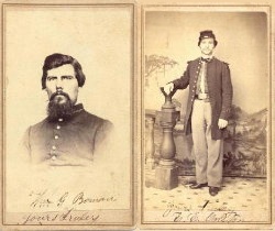 Two photographs taken during the American Civil War. Each soldier shown here served with the 77th Illinois Volunteer Infantry.