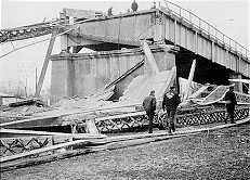 The collapsed Silver Bridge, as seen from the Ohio side