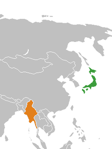 Map indicating locations of Myanmar and Japan