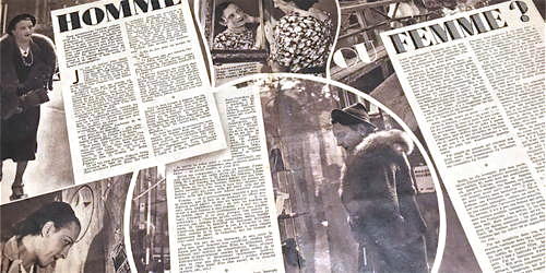 Clips from the first-person 1937 Voilà magazine article by Poulain; displayed at the Centre Pompidou in the exhibit "Over the Rainbow" in 2023.[28] The exhibit catalog includes an entry about Poulain.[29]