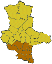 Map of Saxony-Anhalt highlighting the former Regierungsbezirk of Halle