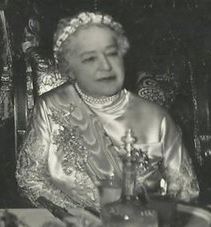 Black-and-white photograph showing the head of a 69-year-old white Circassian woman facing left.