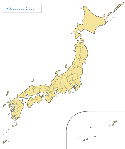 Geographic location of ten J.League clubs in 1993.
