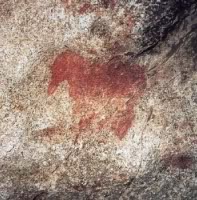 Cave painting, probably from the Late Paleolithic, pigment on stone, Cuciulat Cave, Sălaj County