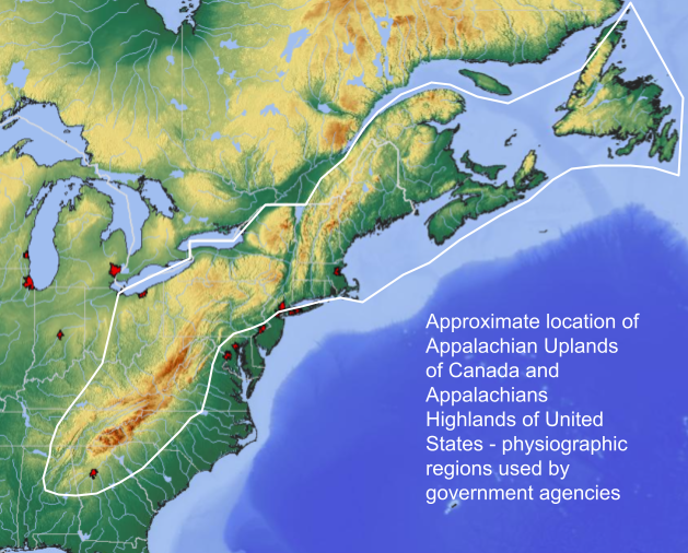 Map of Appalachian Highlands and Appalachian Lowlands