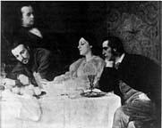 Portrait of Joanna Mary Boyce and three family members, seated around a table.