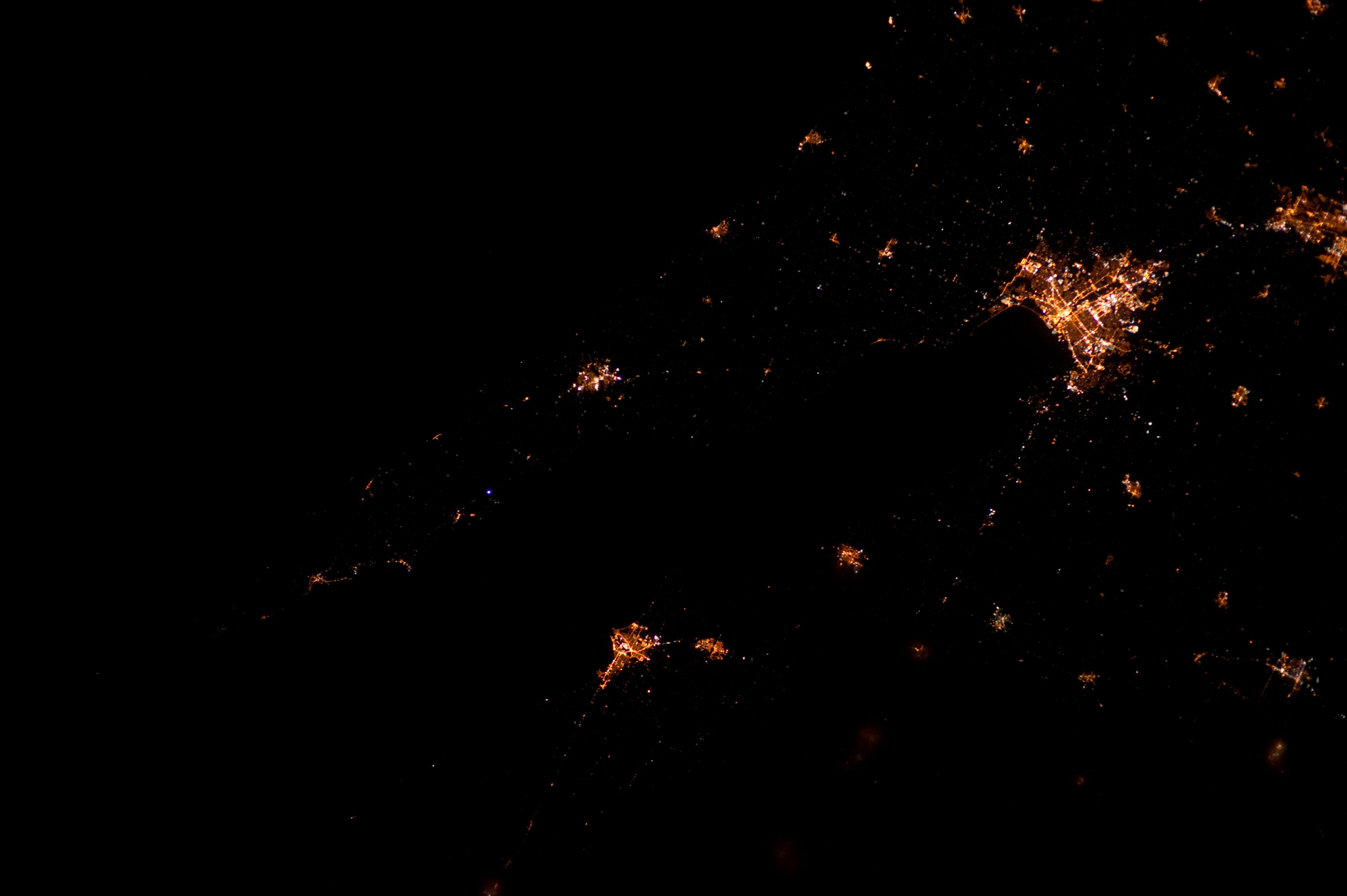 A portion of the micropolitan area, taken 1:10 AM CDT, March 27, 2012 during Expedition 30 of the ISS.