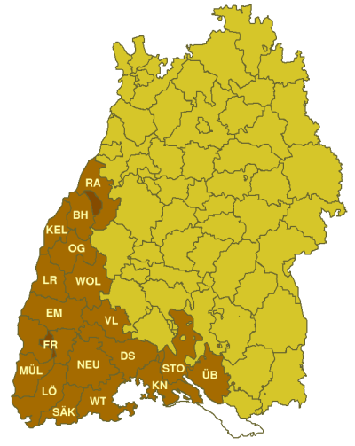 Karte des Regierungsbezirks Südbaden