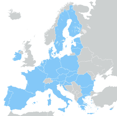 labelled map of Europe showing progressive EU enlargements