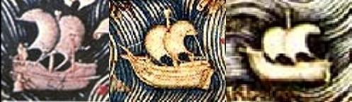 Depiction of a Chinese junk, an Atlantic ship and a Mediterranean ship in the Fra Mauro map.