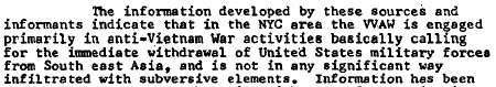 FBI notes on the NYC VVAW chapter; unknown year.