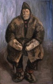 Full body portrait of Jonassen in fur clothing