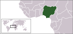 Map of west Africa, showing Nigeria in dark green
