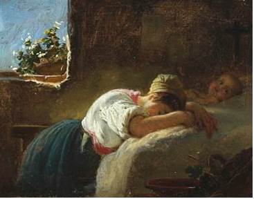 Interior with Sleeping Mother and Child