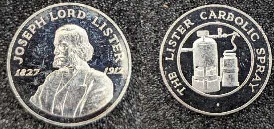 Medallion commemorating Lister's development of a carbolic spray device.[436]