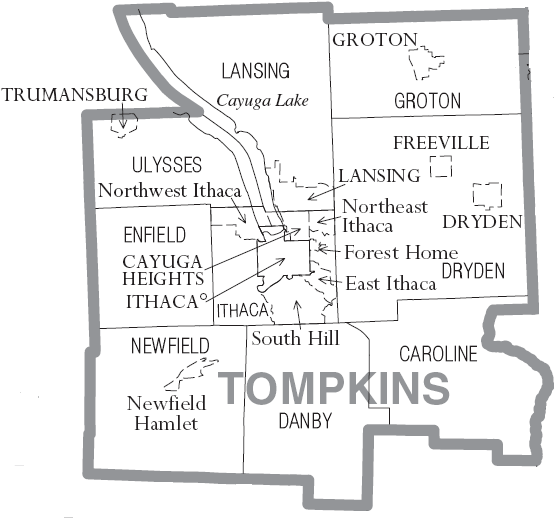 Towns, cities, villages, and census divisions of Tompkins County