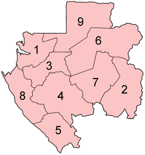 A clickable map of Gabon exhibiting its nine provinces.