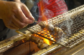 Yakitori cooking over Bincho coals