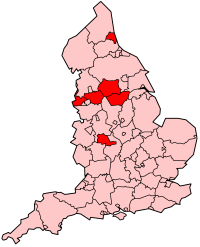 Metropolitan counties shown within England