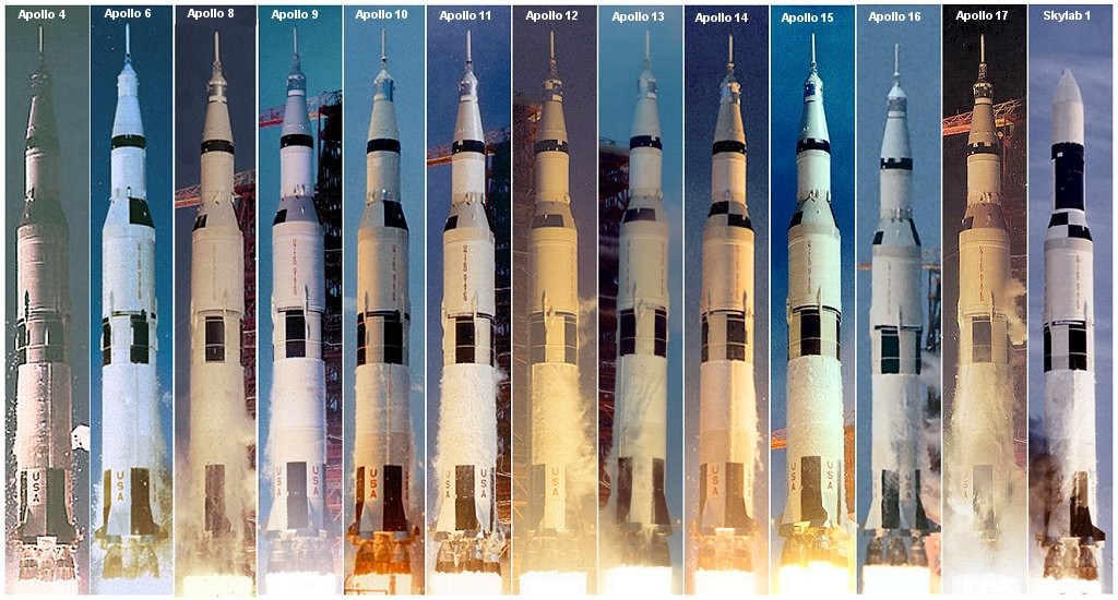 Alle Starts der Saturn-V-Raketen von 1967 bis 1973