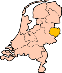 Location of Twente (yellow) as if it were the 13th province of the Netherlands