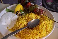 Afghan lamb kebab with yellow saffron rice