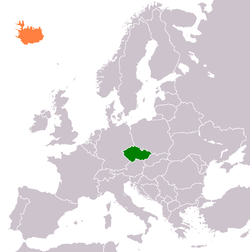 Map indicating locations of Czech Republic and Iceland
