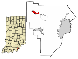 Location of Greenville in Floyd County, Indiana.