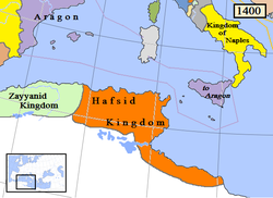 Realm of the Hafsid dynasty in 1400 (orange)
