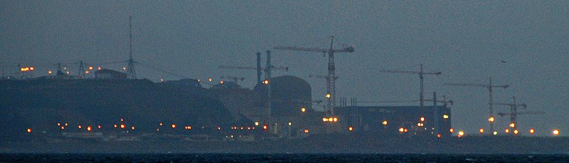 Flamanville Nuclear Power Plant at night