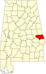Map of Alabama highlighting Lee County