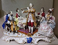 Gruppe von Musikern in Kleidung des 18. Jahrhunderts, spätes 19. bis frühes 20. Jahrhundert