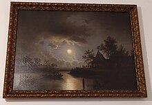 Notte su un paesaggio marino e scena animata con barca e casa, 1894