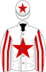 White, red star, striped sleeves, white cap, red star
