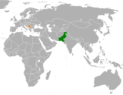 Map indicating locations of Pakistan and Serbia
