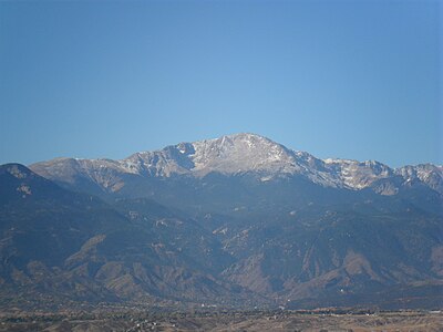 Pikes Peak is the second most topographically prominent mountain summit of Colorado and the easternmost fourteener. The peak sits on top of Pikes Mountain.