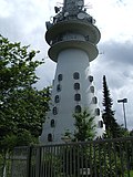 Base of the over 200 metres tall radio and TV mast on top of Donnersberg