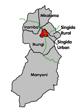 Singida Urban District's location within Singida Region.