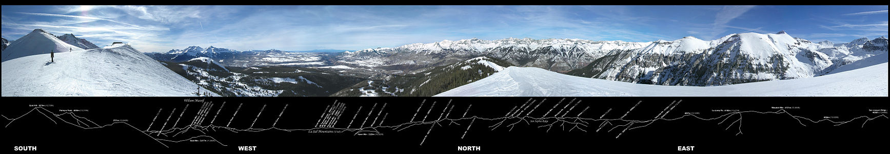 360° panorama of the southwestern San Juans, photographed from the Gold Hill Ridge of the Telluride Ski Resort.