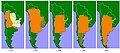 Green map of Argentina with an orange outline growing over time to illustrate the changing state of Argentina's indigenous peoples.