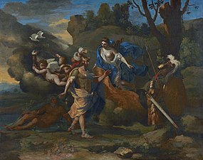 Nicolas Poussin, Venus, Mother of Aeneas, presenting him with Arms forged by Vulcan, c. 1636–37
