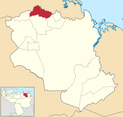 Location of Caripe Municipality in Monagas