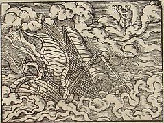 Ceyx in the tempest, engraving by Virgil Solis for Ovid's Metamorphoses Book XI, 410-572