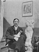Photograph of Derain published in Gelett Burgess, "The Wild Men of Paris", Architectural Record, May 1910. Sculpture: Nu debout (Standing Woman), 1907