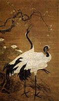 Bian Jingzhao's Snow Plum and Twin Cranes incorporating the Gonbi style, 15th century.