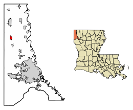 Location of Oil City in Caddo Parish, Louisiana.