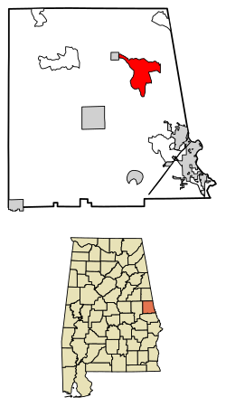 Location of Fredonia in Chambers County, Alabama.