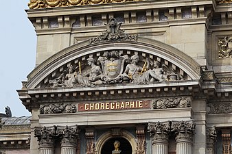 Beaux-Arts pediment with sculptures on the facade of the Palais Garnier, Paris, by Charles Garnier, 1861-1874[30]