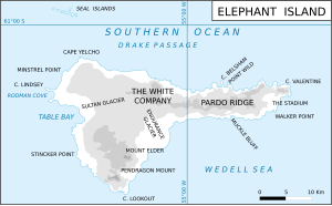 Karte von Elephant Island mit dem Endurance-Gletscher
