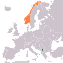 Map indicating locations of Kosovo and Norway